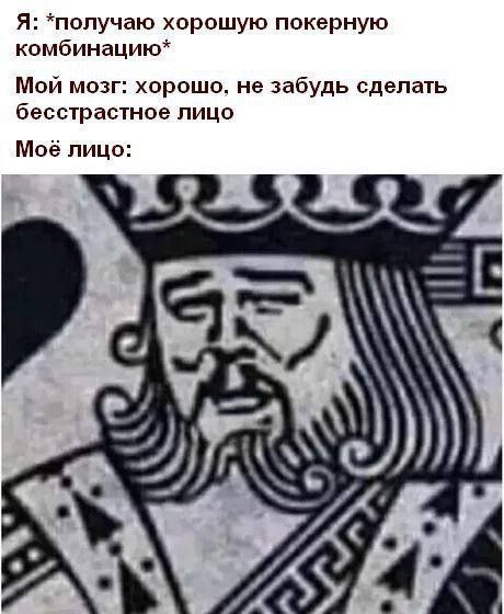 Я: *получаю хорошую покерную комбинацию* Мой мозг: хорошо, не забудь сделать бесстрастное лицо лицо: 3