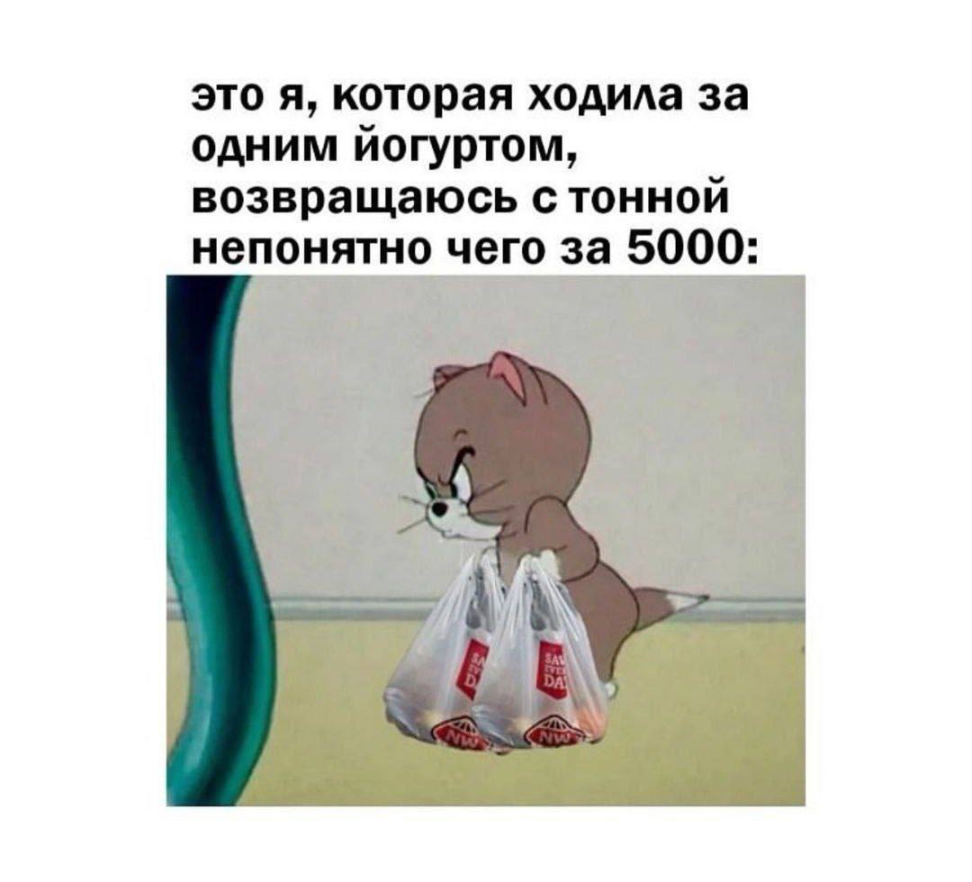 это я, которая ходила за одним йогуртом, возвращаюсь с тонной непонятно чего за 5000: