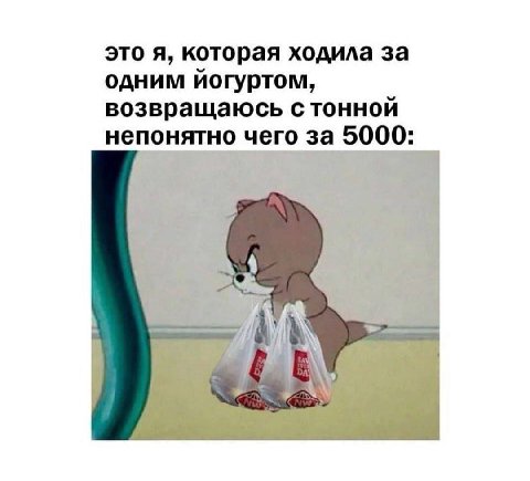 это я, которая ходила за одним йогуртом, возвращаюсь с тонной непонятно чего за 5000: