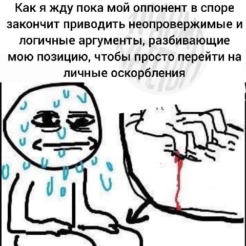 Как я жду пока мой оппонент в споре закончит приводить неопровержимые и логичные аргументы, разбивающие мою позицию, чтобы просто перейти на личные оскорбления у у