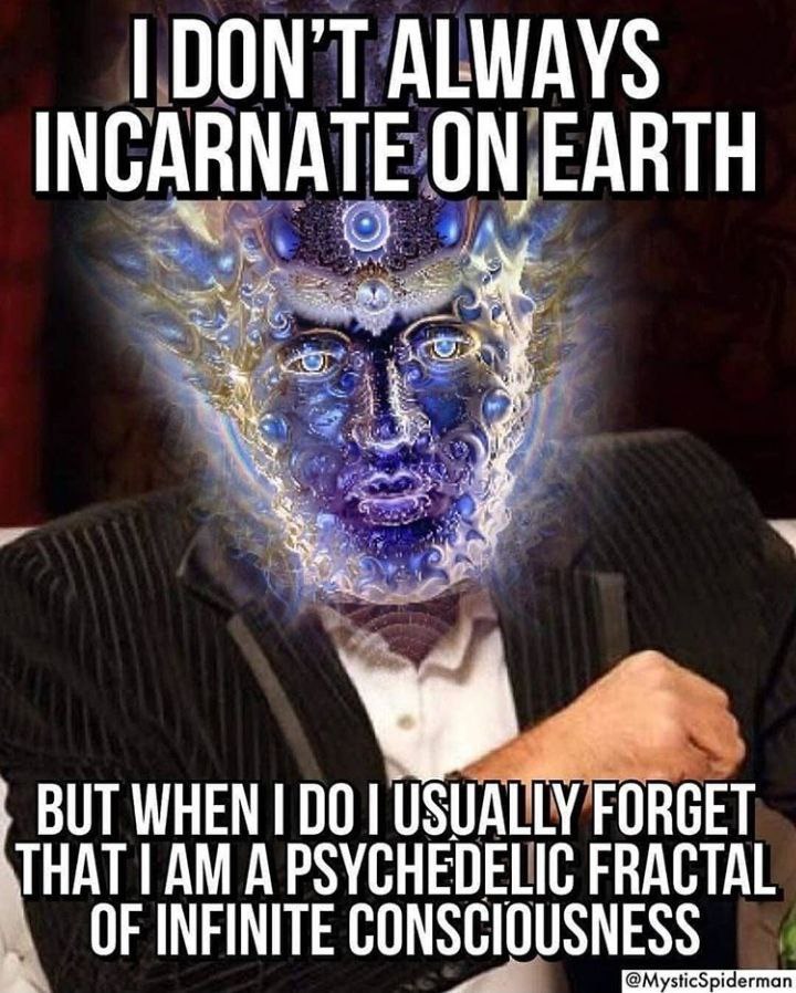 DON'T ALWAYS INCARNATE ON EARTH BUT WHEN USUALLY FORGET THAT A PSYCHEDELIC FRACTAL OF INFINITE CONSCIOUSNESS @MysticS