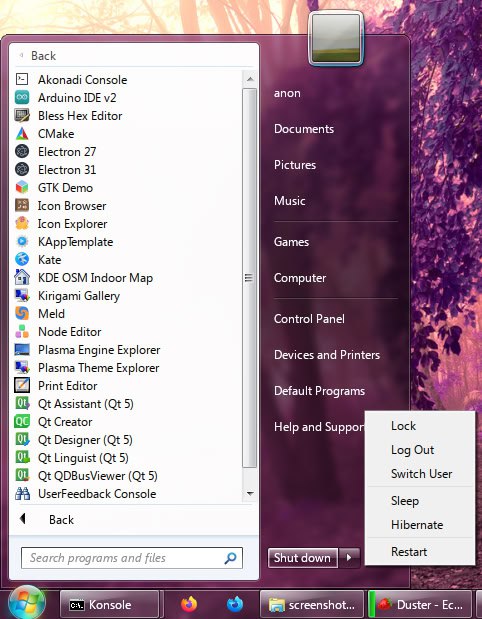 Back Akonadi Console anon Arduino IDE Bless Hex Editor 4. Documents CMake Electron 27 Pictures Electron 31 GTK Demo Music Icon Browser Icon Explorer Games Kate KDE OSM Indoor Map Computer Kirigami Gal