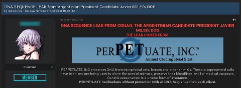 DNA SEQUENCE LEAK from Argentinian President Candidate Javier МШЕ!$ DOG nakamoto2 Tuesday November 7, 2023 at 10:23 #1 DNA SEQUENCE LEAK FROM CONAN, THE ARGENTINIAN CANDIDATE PRESIDENT JAVIER MILEI's 