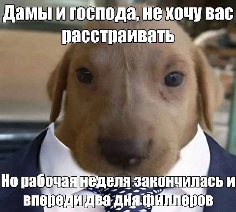 Дамы и господа, не хочу вас расстраивать рабочая неделя закончилась И впер