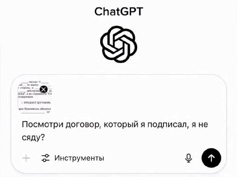 ChatGPT an alpecy ПРЕДМЕТ Посмотри договор, который я подписал, я не сяду? Инструменты 0 о