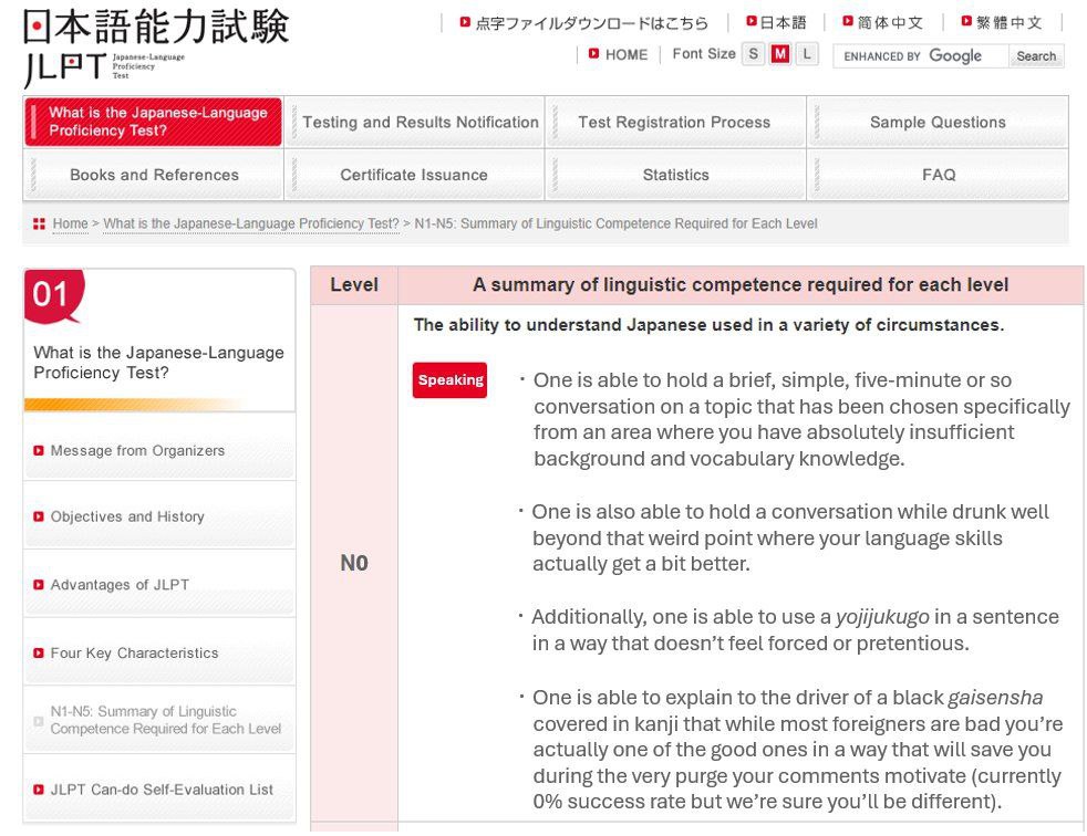 HE 7) Proficiency О HOME Font Size ENHANCED Google Search Test Sample Questions Testing and Results Test Process Books and References Certificate Issuance Statistics FAQ Home What is the Japanese-Lang