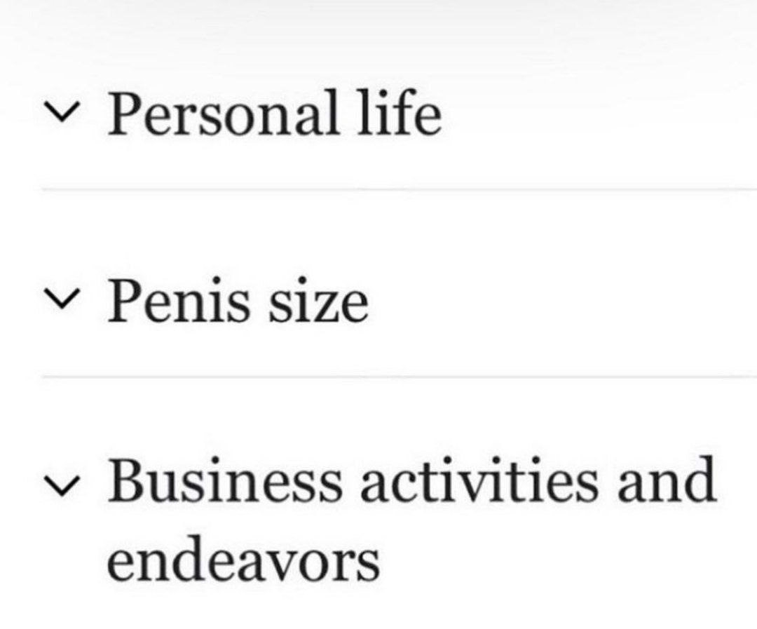 у Personal life Penis size Business activities and endeavors