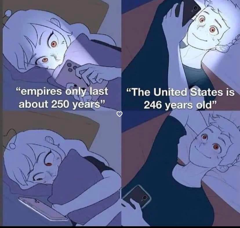 “empires only last “The United States is about 250 years” 246 years old”