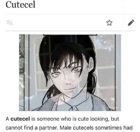 Cutecel А A A А cutecel is someone who is cute looking, but cannot find a partner. Male cutecels sometimes had
