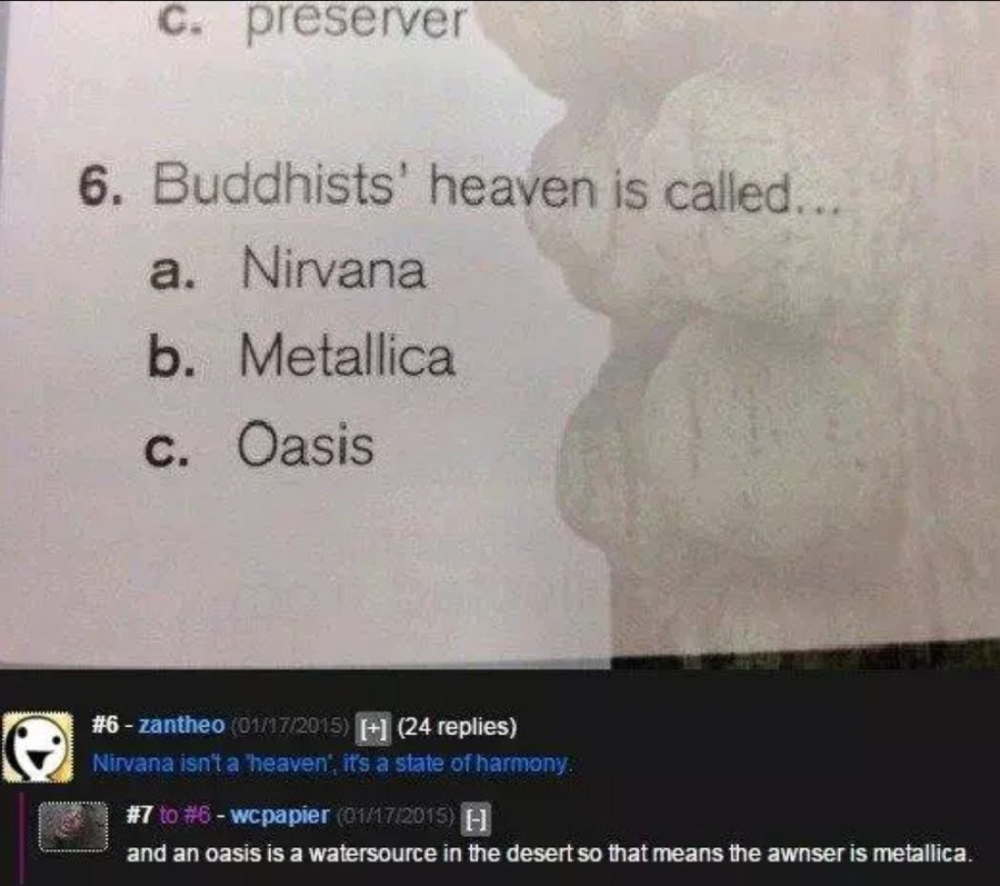 с. ргезегуег 2 a Я 8. В #6- (24 replies) an oasis is а watersource in the desert so that means the awnser is metallica