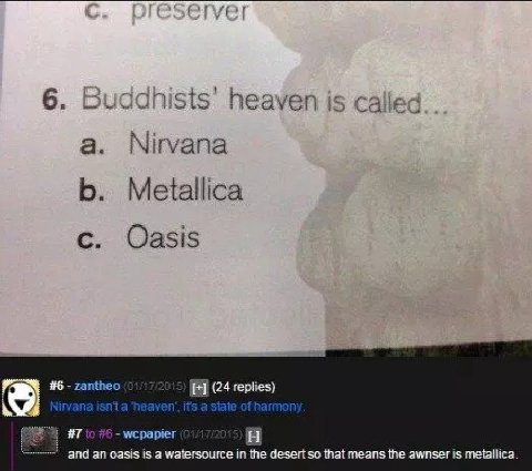 с. ргезегуег 2 a Я 8. В #6- (24 replies) an oasis is а watersource in the desert so that means the awnser is metallica