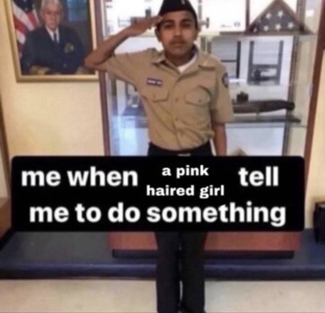 a pink me when haired girl tell me to something