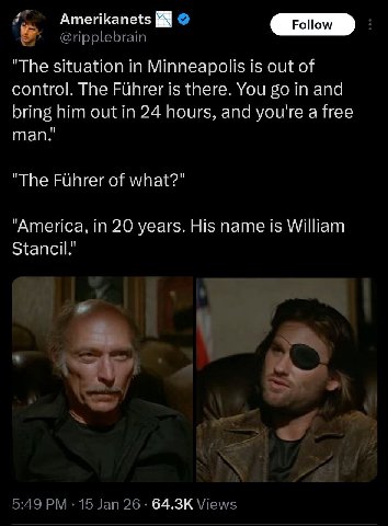 Amerikanets "The situation in Minneapolis is out of control. The Fuhrer is there. You in and bring him out in 24 hours, and you're a free пан." "Тре Fuhrer of what?" “America, in 20 years. His name is