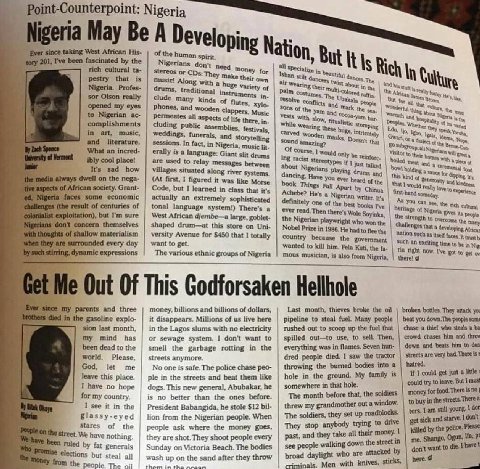 unterpoint: Nigeria eria May Be A Develo taking West African His- of the human ping Nati T've been fascinated the Nigerians don't It rich cultural stereos or CDs: need money for all in pestry that is 
