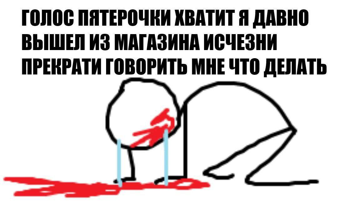 ГОЛОС ПЯТЕРОЧКИ ХВАТИТ Я ДАВНО ВЫШЕЛ ИЗ МАГАЗИНА ИСЧЕЗНИ ПРЕКРАТИ ГОВОРИТЬ МНЕ ЧТО ДЕЛАТЬ