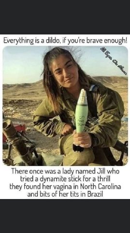 Everything is а dildo, if you're brave enough! There once was a lady named Jill who tried a dynamite stick for a thrill they found her vagina in North Carolina and bits of her tits in Brazil