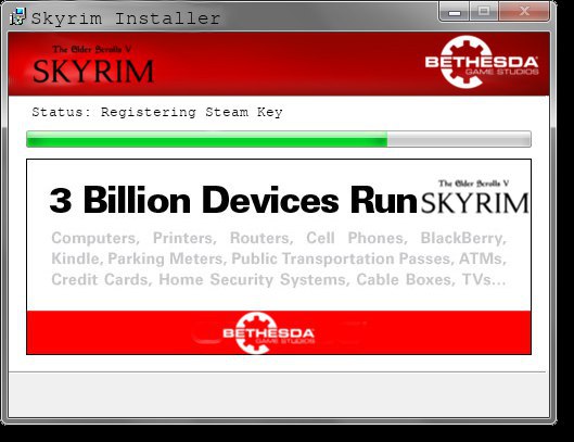 Skyrim Instal BETHESDA Status: Registering Steam Key 3 Billion Devices RunskyYRIM BETHESDA