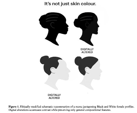 It’s not just skin colour. DIGITALLY ALTERED DIGITALLY ALTERED Figure 1. Ethically modified schematic reconstruction of a meme juxtaposing Black and White female profiles. Digital alterations accentua