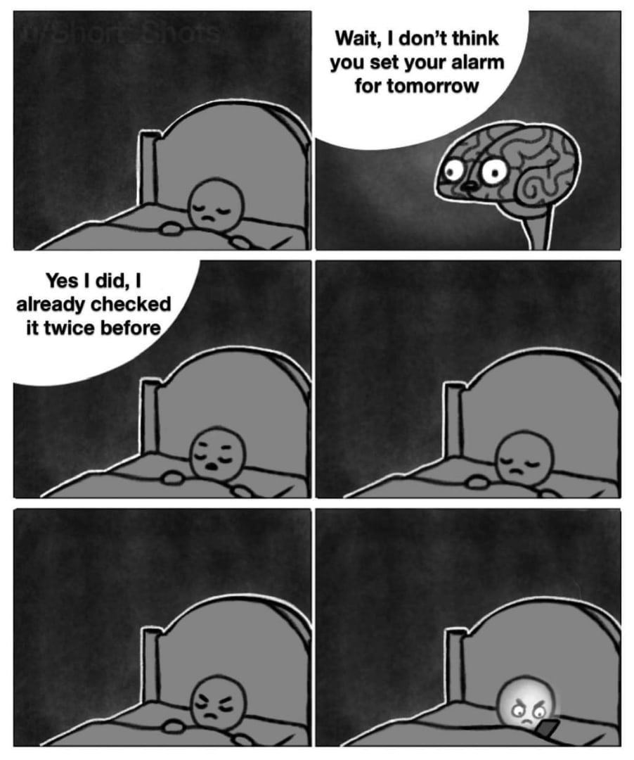 Мак, don’t think you set your alarm for tomorrow Yes did, already checked it twice before