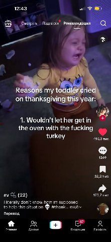 12:43 LIVE Смотреть Подписки Рекомендации Reasons my toddler cried on thanksgiving this year: А 1. Wouldn't let her get in the oven with the fucking turkey 495,3 тыс 1249 32,2 тыс (22) 123,7 тыс liter