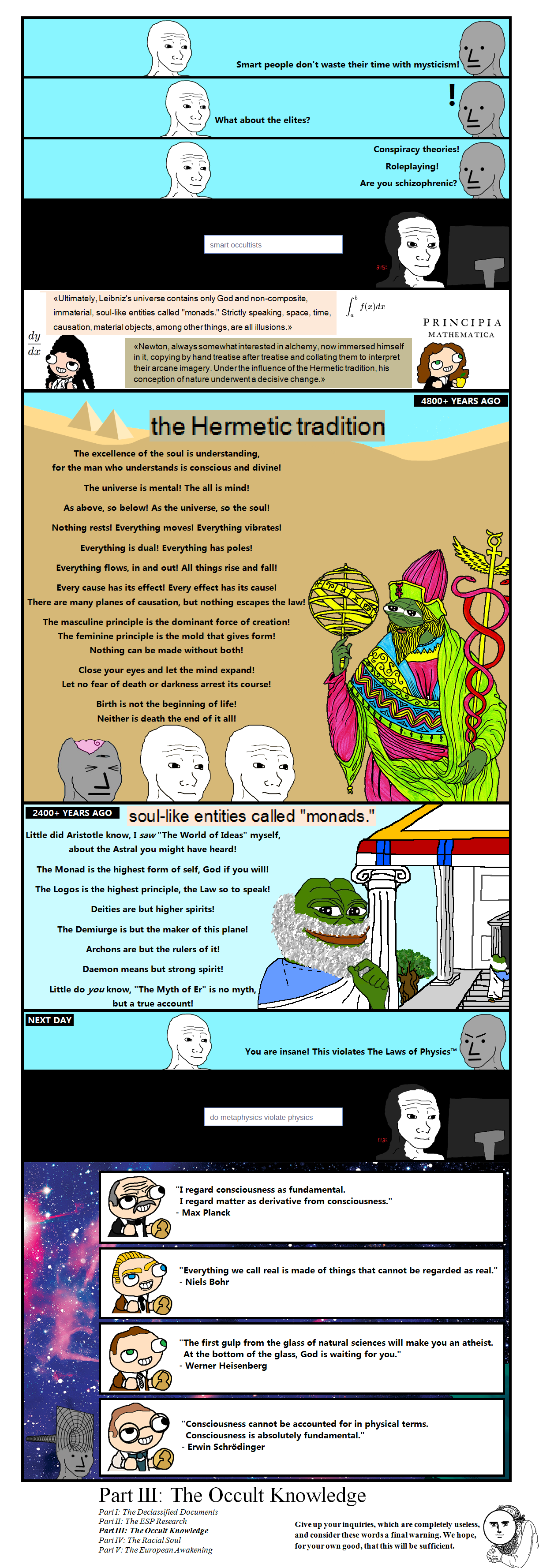 Smart people waste their time with mysticism! What about the elites? Conspiracy theories! Roleplaying! Are you schizophrenic? «Ultimately, Leibniz's universe contains only God and non-composite, immat