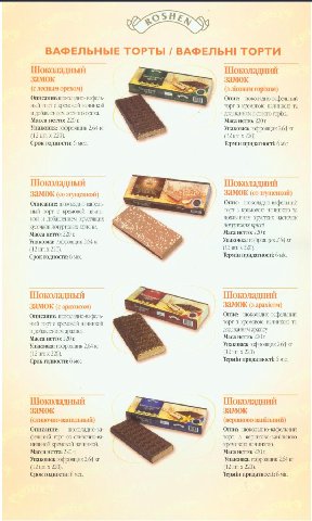 ВАФЕЛЬНЫЕ ТОРТЫ ВАФЕЛЬН! ТОРТИ Шоколадный Шоколадний замок замок (с лесным орехом) (3 ropixom) Описание: шоколадно- вафель- Опис: шоколадно-вафельний ный торт с кремовой начинкой торт кремовою начинко