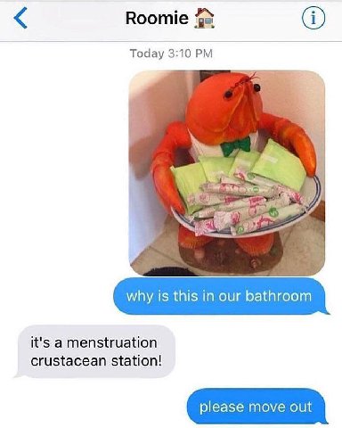 Roomie Тодау 3:10 i it's a menstruation crustacean station!