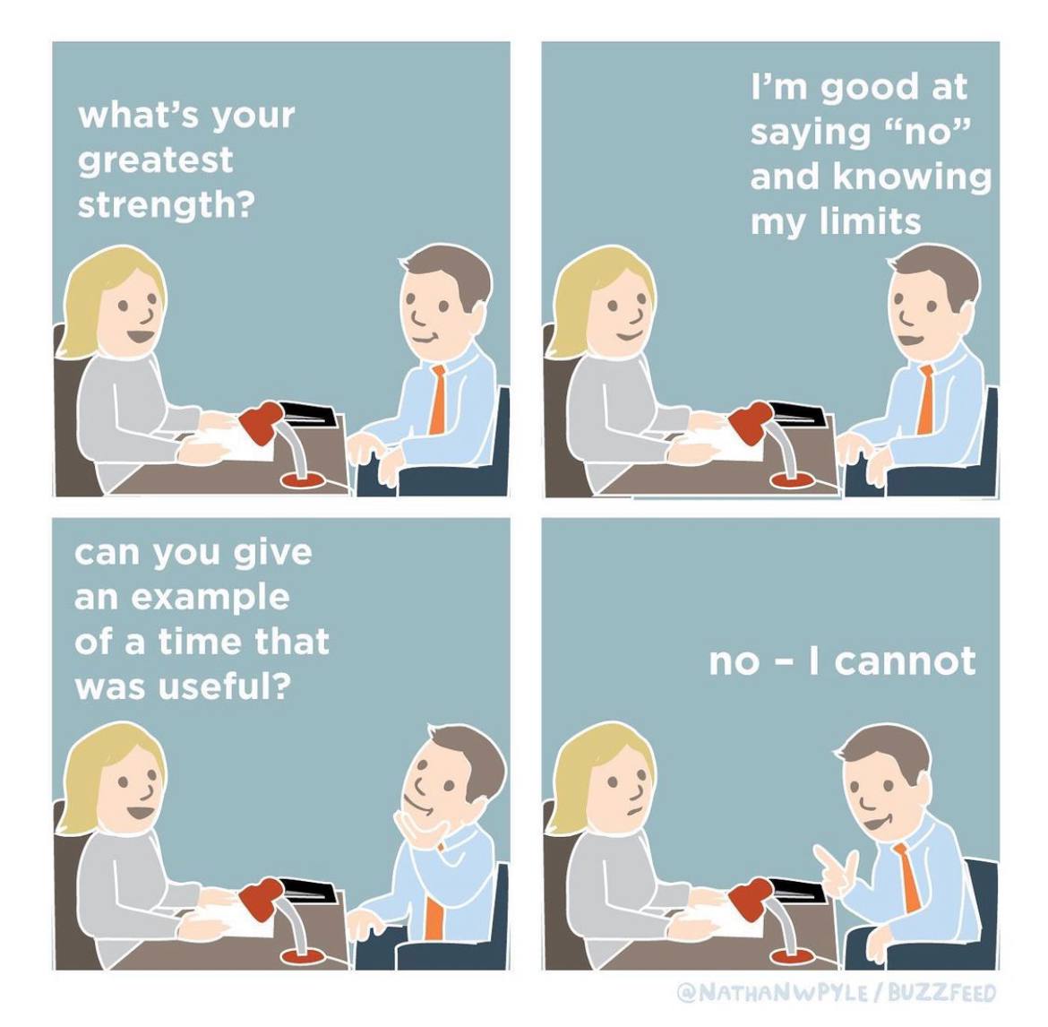 good at what’s your saying “no greatest strength? and knowing my limits А. an example can you give was useful? of a time that