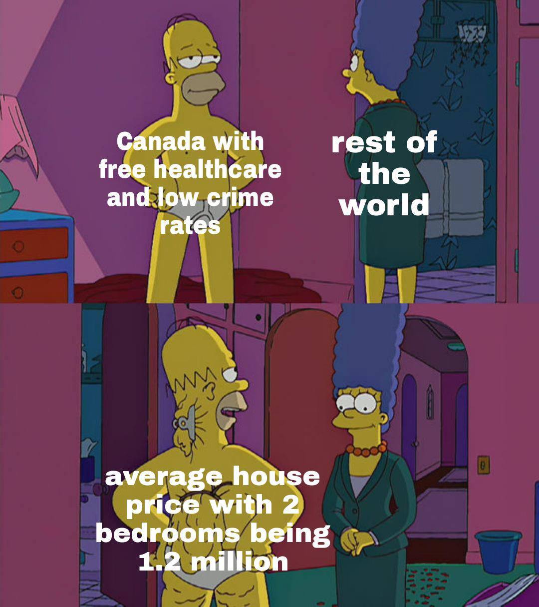 Canada with rest of free healthcare the and low crime world rates average house price with 2 bedrooms being 1.2 million