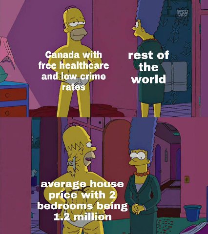 Canada with rest of free healthcare the and low crime world rates average house price with 2 bedrooms being 1.2 million