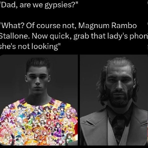 Dad, are we gypsies?" What? Of course not, Magnum Ватбо Now quick, grab that lady's phon she's not looking" 4 7