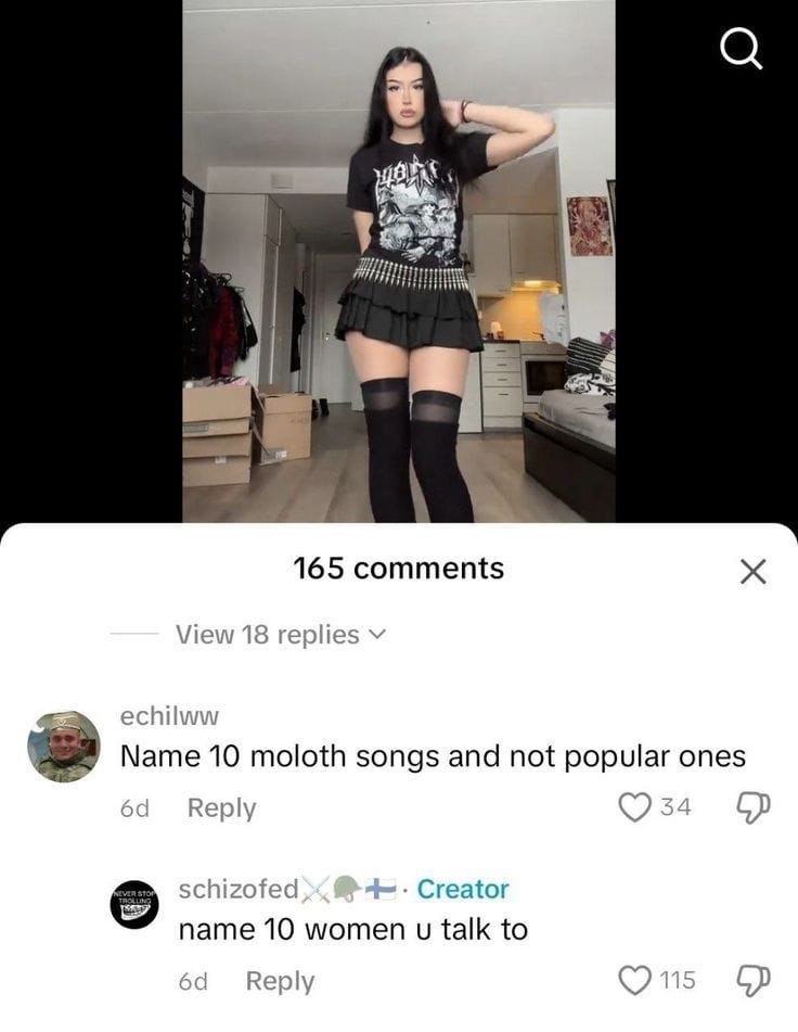 165 comments View 18 replies Gam echilww Name 10 moloth songs and not popular ones Reply schizofed Creator name 10 women talk to Веру
