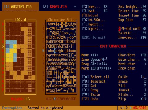 [2] EDDAD.F14 Slave set height Lioad Delete line Rleload Insert line Dup line 3/9-40% cell Palette 0123456789 [ESC] to exit Preview EDIT CHARACTER jklmne parstuvexyz{ Move Char/Font TAB саааасеее111. 