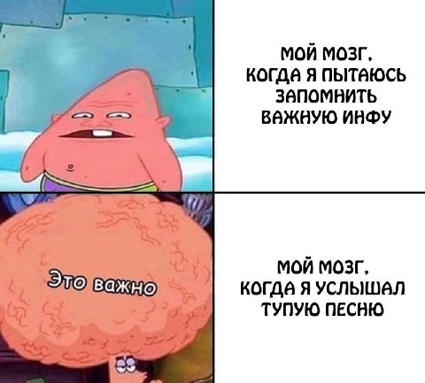 МОЙ МОЗГ, когда я ЗАПОМНИТЬ ВАЖНУЮ ИНФУ МОЙ МОЗГ, УСЛЫШаЛ ТУПУЮ ПЕСНЮ