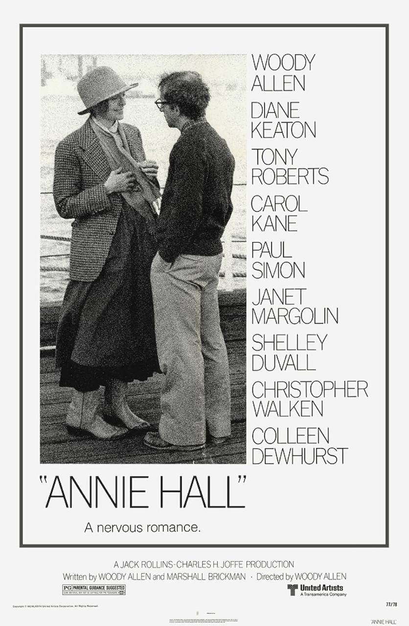 Энни Холл (1977)

Я не то чтобы не большой фанат Вуди Аллена, он у меня отвращение вызывает, это презрение, лучше всего выражено в цитате Орсона Уэллса о нем. Хотя то небольшое количество его работ (д