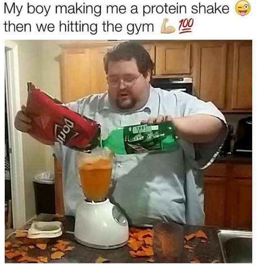 boy making me а protein shake о then we hitting the gym