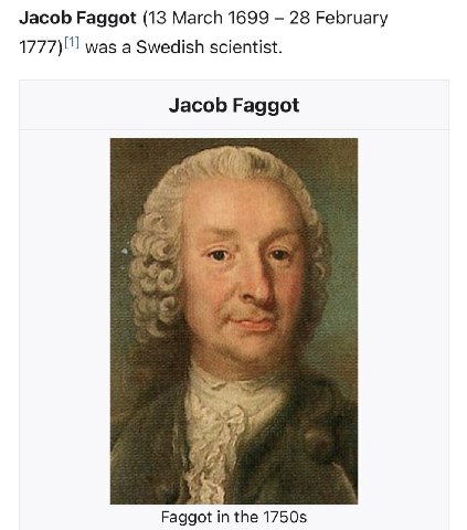 Jacob Faggot (13 March 1699 28 February was a Swedish scientist. Jacob Faggot Faggot in the