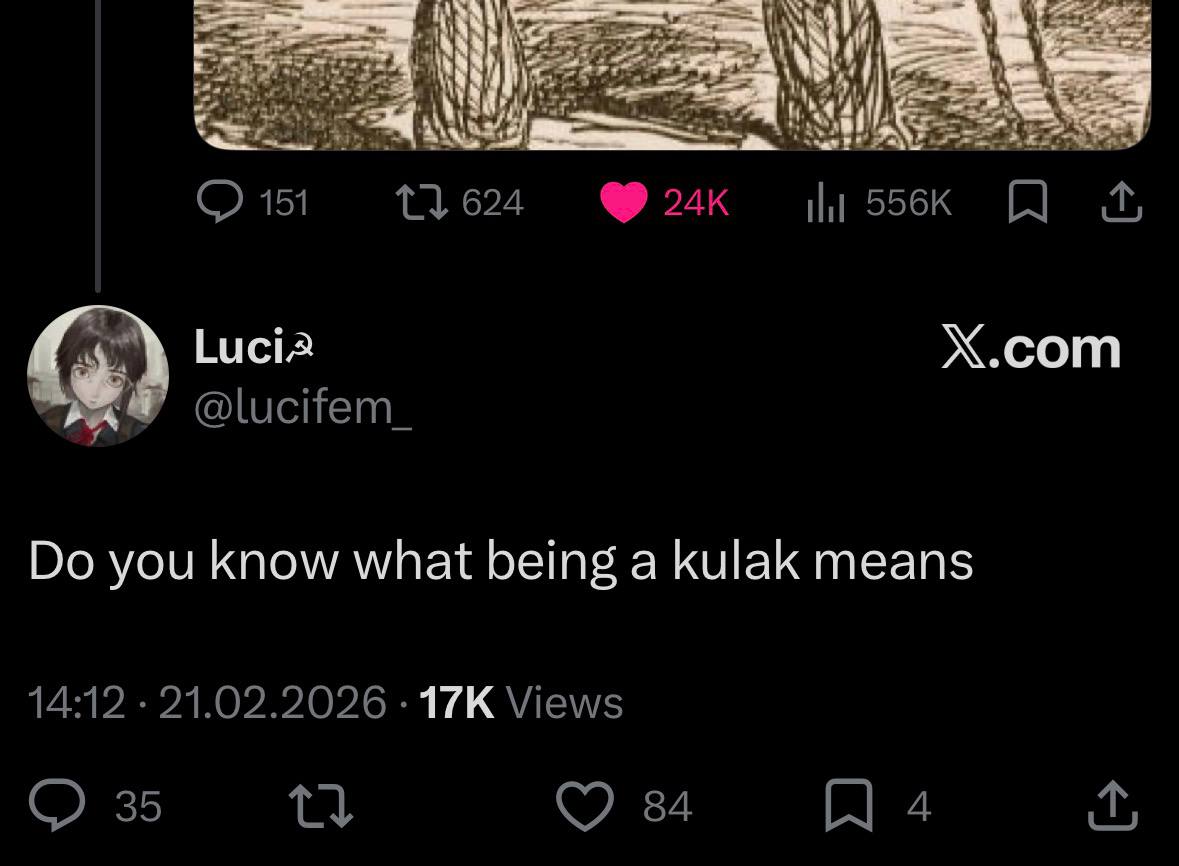 151 624 Lyd Х.сот as you know what being a kulak means 14:12 21.02.2026 Views 35 84 4
