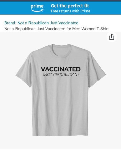 prime Get the perfect fit Free returns with Prime Brand: Not a Republican Just Vaccinated Not a Republican Just Vaccinated for Men Women T-Shirt