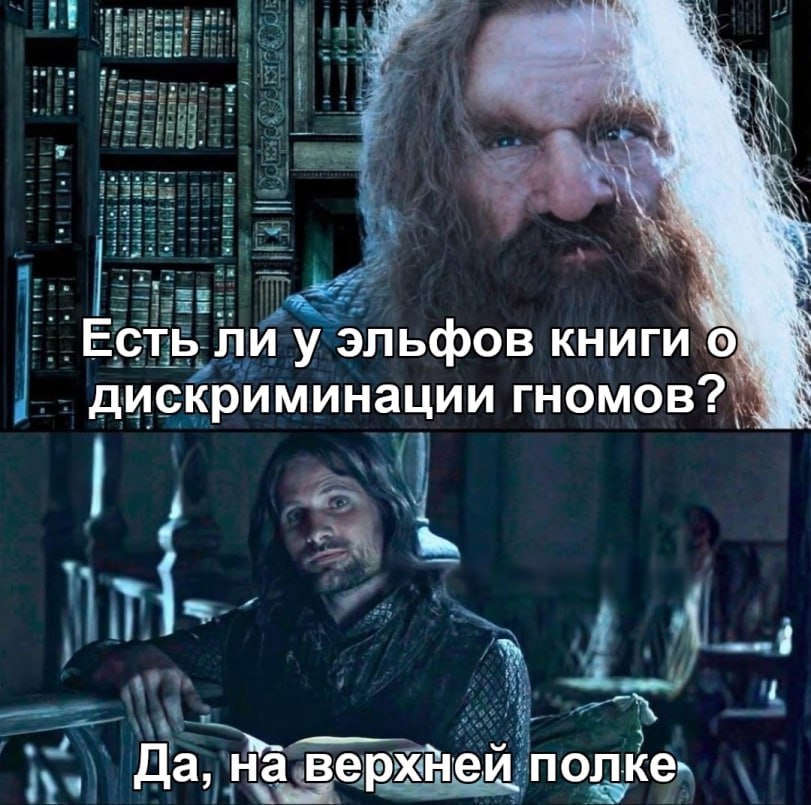 Есть ли у эльфов книги дискриминации гномов? Да, На верхней полке: