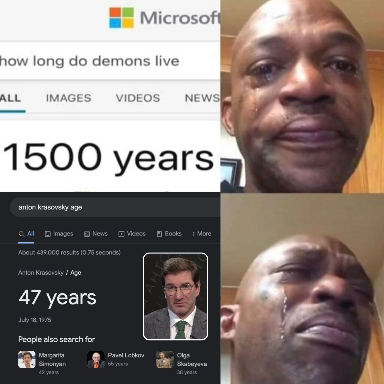 Microso long demons live ALL IMAGES VIDEOS МЕМ/ anton krasovsky age Image Videos Books More About 439.000 results (0,75 seconds) Anton Krasovsky Age 47 уеаг$ July 18, 1975 People also search for Marga