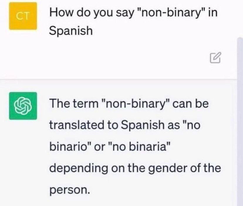 How you say "non-binary" in Spanish [2 The term "non-binary" can be translated to Spanish as "no binario" or "no binaria" depending on the gender of the person.