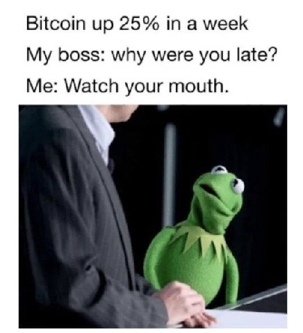 Bitcoin up 25% a week My boss: why were you late? Me: Watch your mouth. 4