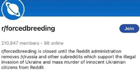 r/forcedbreeding 210,847 members 98 online r/forcedbreeding is closed until the Reddit administration removes /r/russia and other subreddits which support the illegal invasion of Ukraine and mass murd