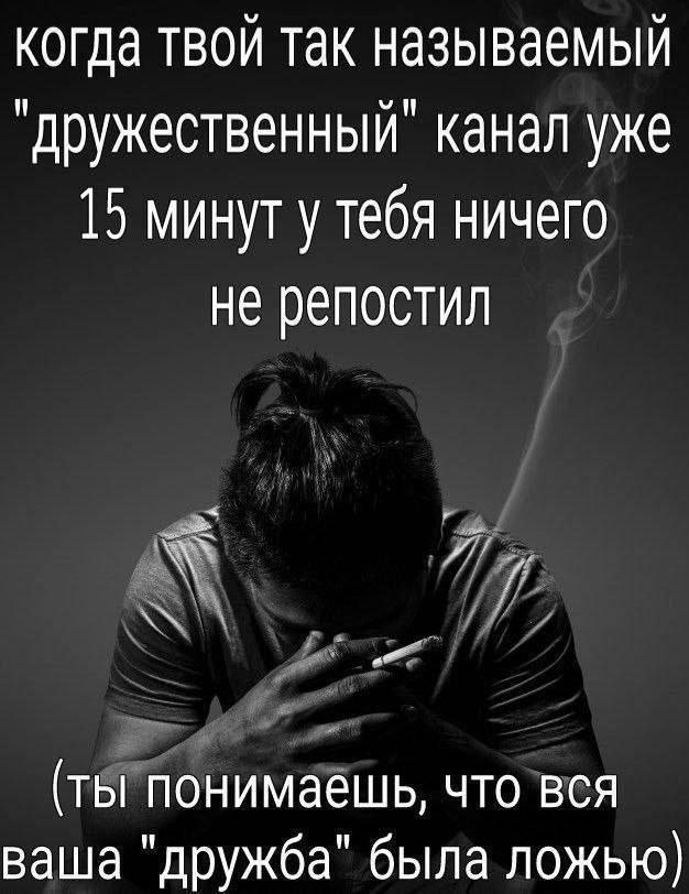когда твой так называемый veil `дружественны канал уже 15 минут у тебя ничего не репостил (ты понимаешь, UTO BCA ваша "дружба" была ложью)