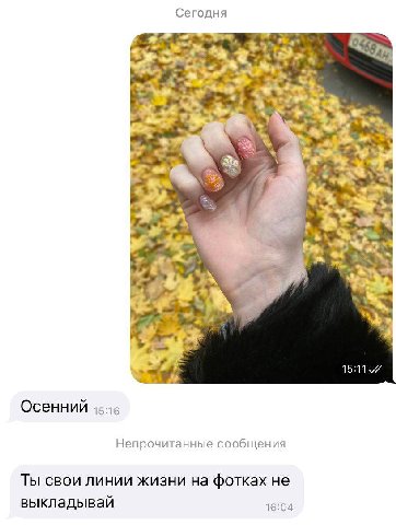 Сегодня Me” 4 3 у Осенний +516 Непрочитанные сообщения Ты свои линии жизни на фотках не выкладывай 16:04