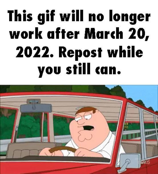 This gif will no longer work after March 20, 2022. Repost while you still can.