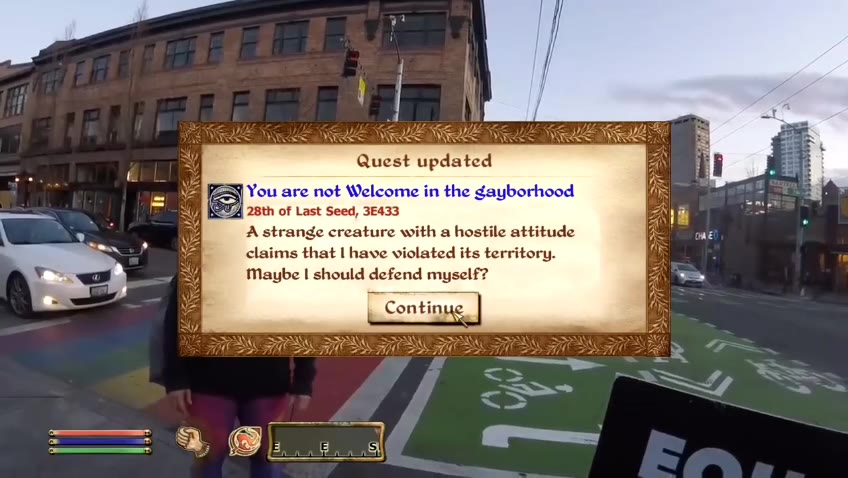 This is the gayborhoodland|youraretnetiwelcome! Screams viciously ~ Ё Quest updated iy в. A strange creature with a hostile attitude ont = claims that | have violated its territory. Maybe | should def