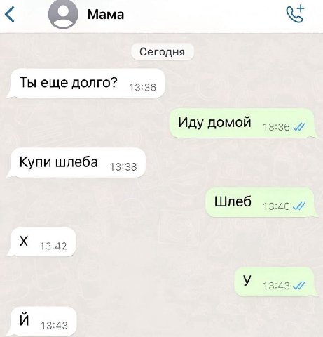Mama Сегодня Ты еще долго? Иду домой Купи шлеба 43.29 Шлеб 13:40 13:42 13:43 13:43