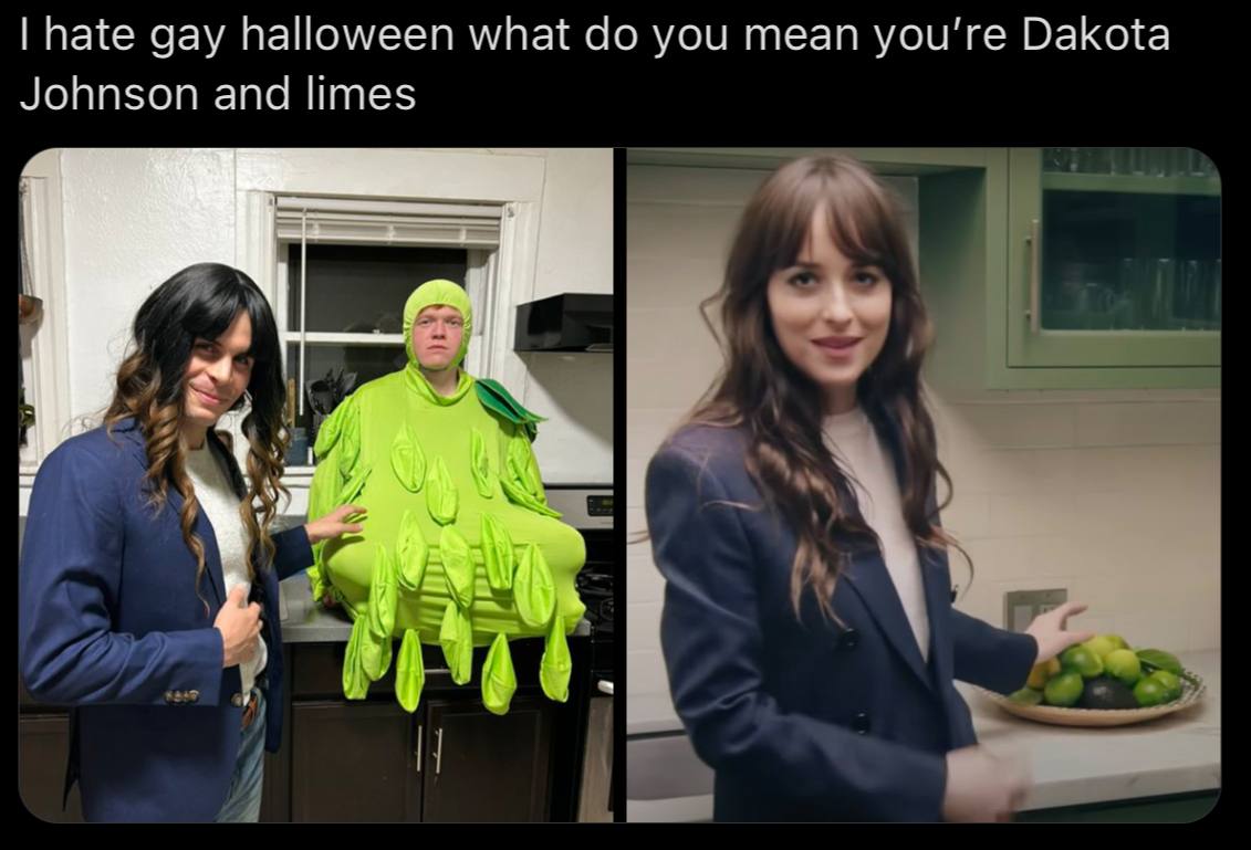 hate gay halloween what you mean you're Dakota Johnson and limes 14 У